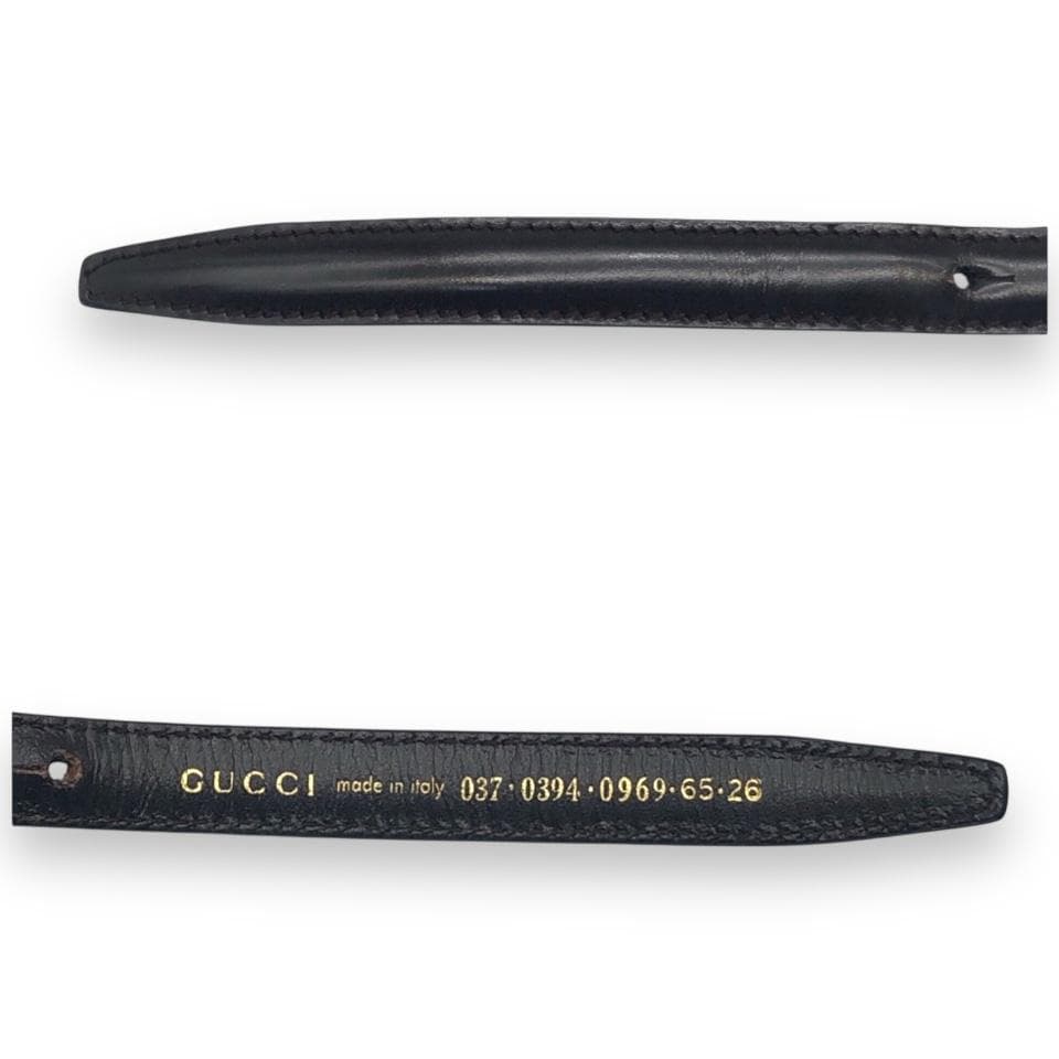 【美品】グッチ Gバックル 細ベルト ゴールド ダークブラウン イタリア製