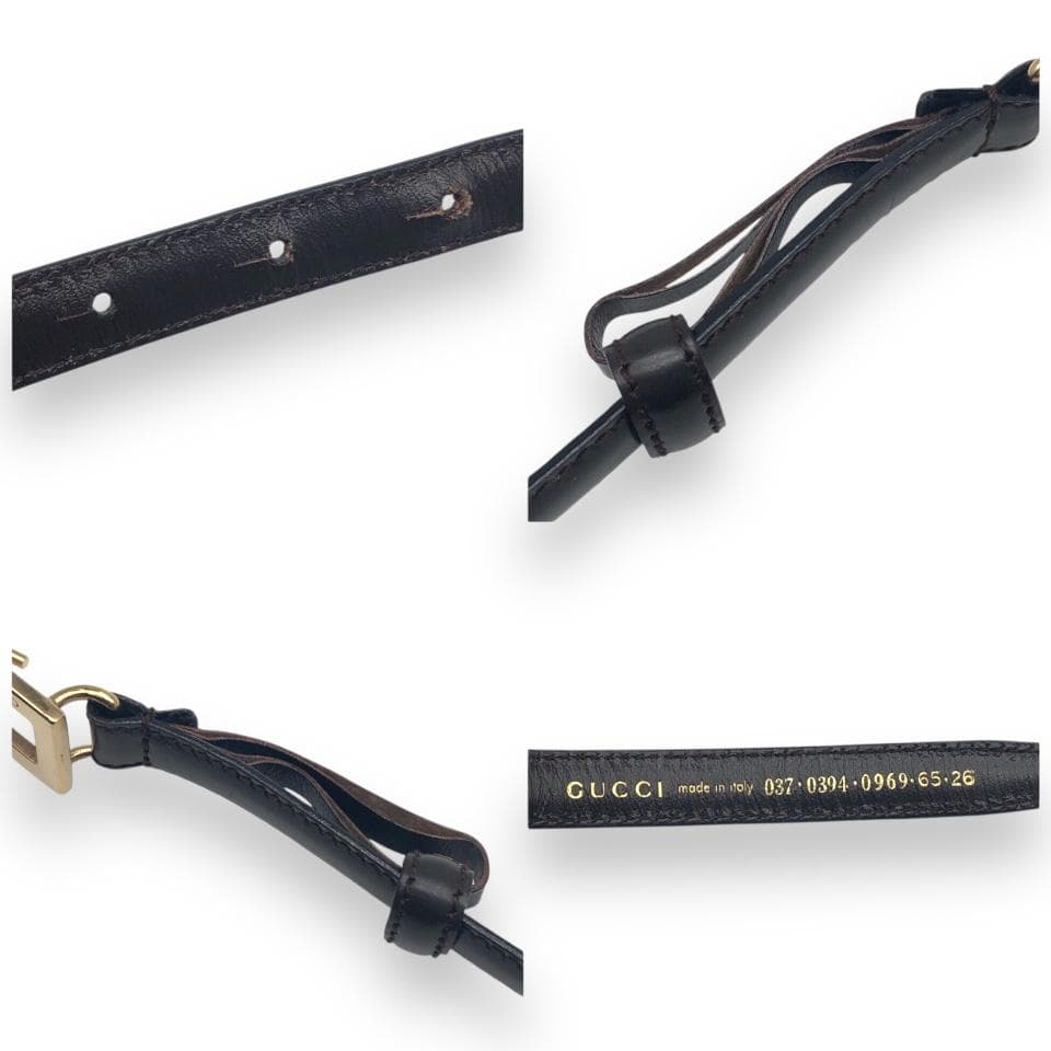 【美品】グッチ Gバックル 細ベルト ゴールド ダークブラウン イタリア製