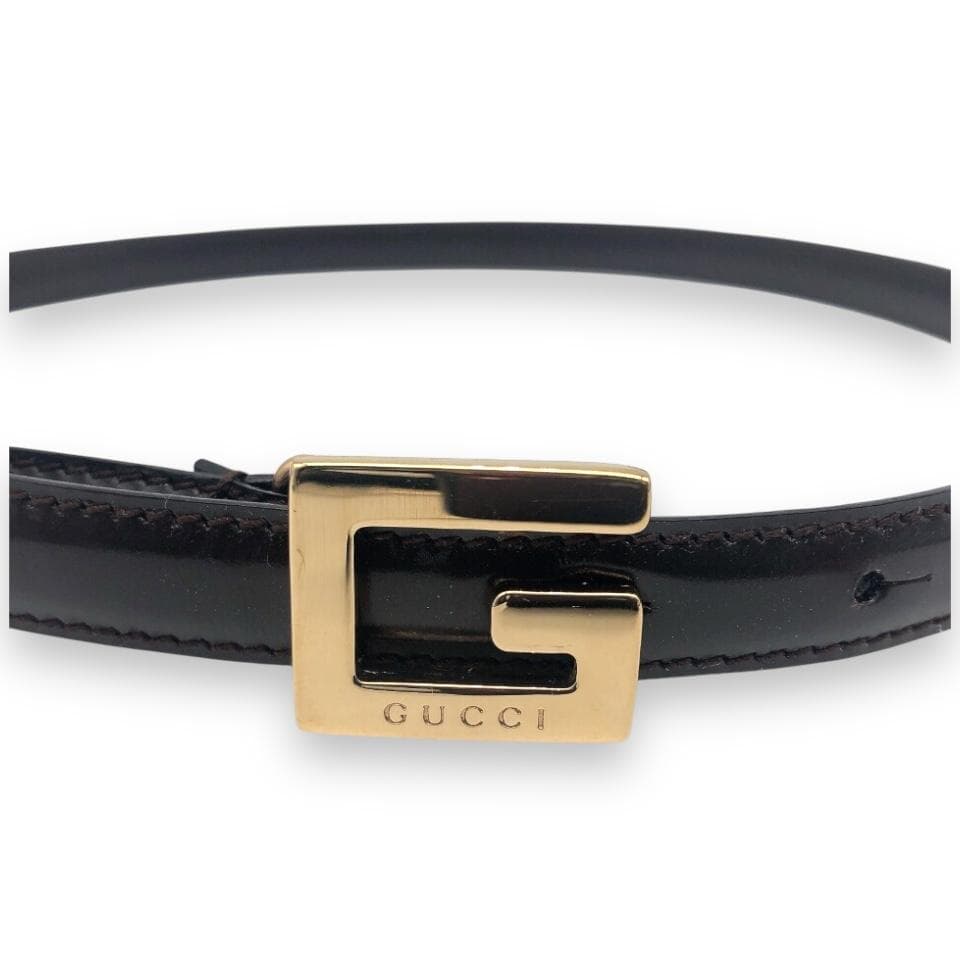 【美品】グッチ Gバックル 細ベルト ゴールド ダークブラウン イタリア製