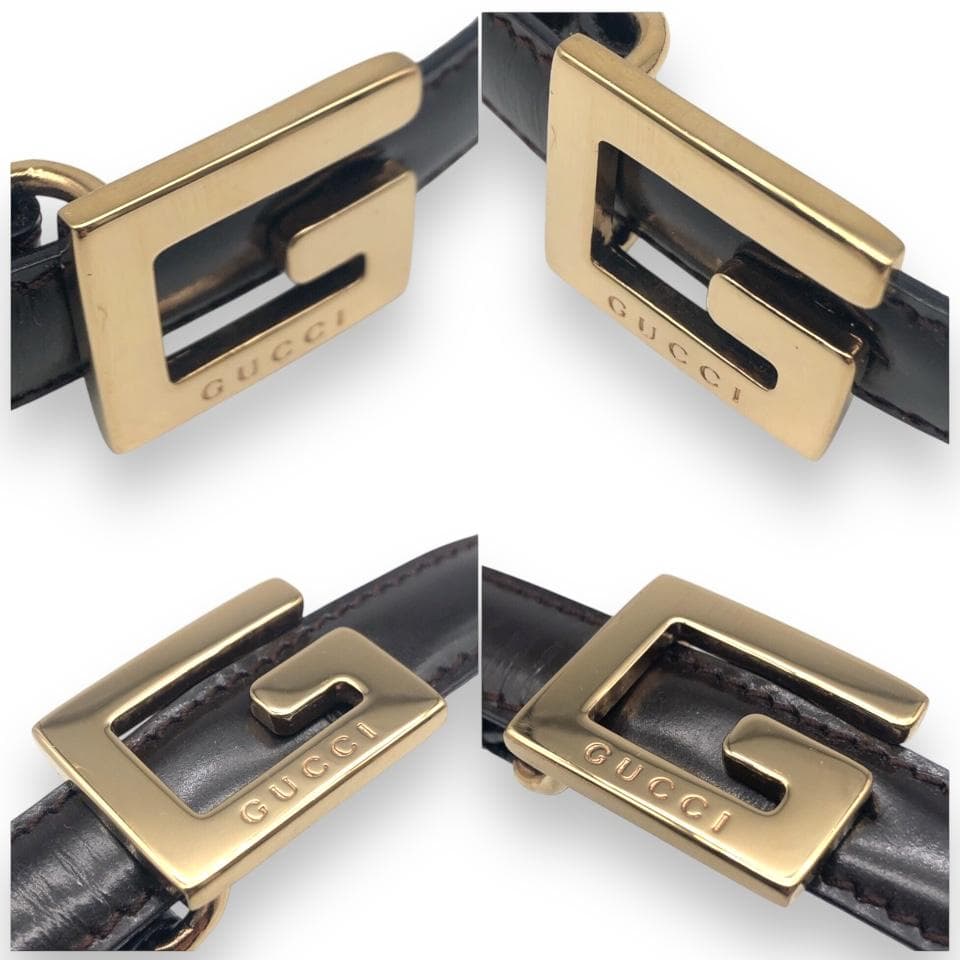 【美品】グッチ Gバックル 細ベルト ゴールド ダークブラウン イタリア製