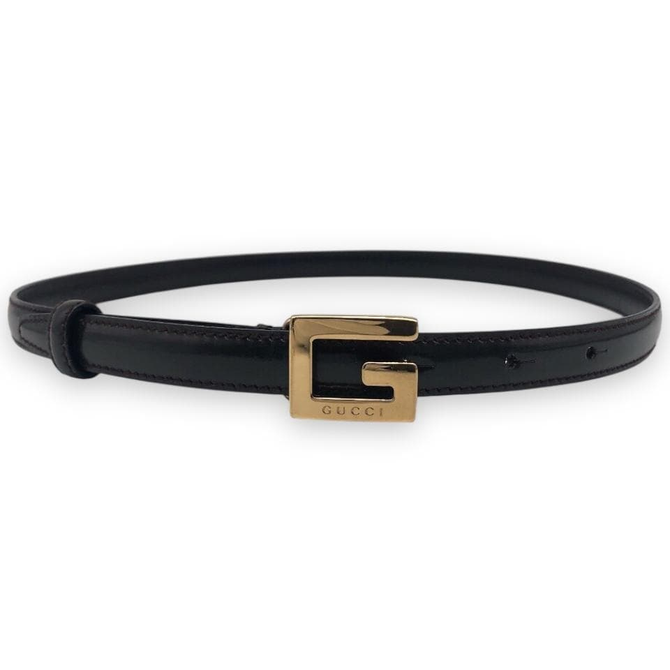 【美品】グッチ Gバックル 細ベルト ゴールド ダークブラウン イタリア製