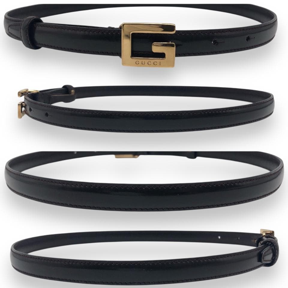 【美品】グッチ Gバックル 細ベルト ゴールド ダークブラウン イタリア製