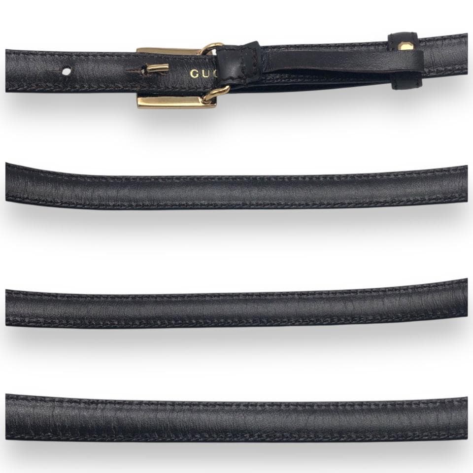 【美品】グッチ Gバックル 細ベルト ゴールド ダークブラウン イタリア製