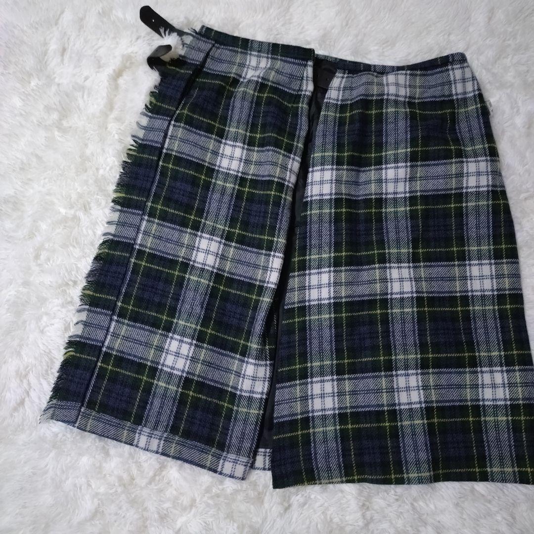 オニールオブダブリン 巻きスカート プリーツキルト グリーン チェック