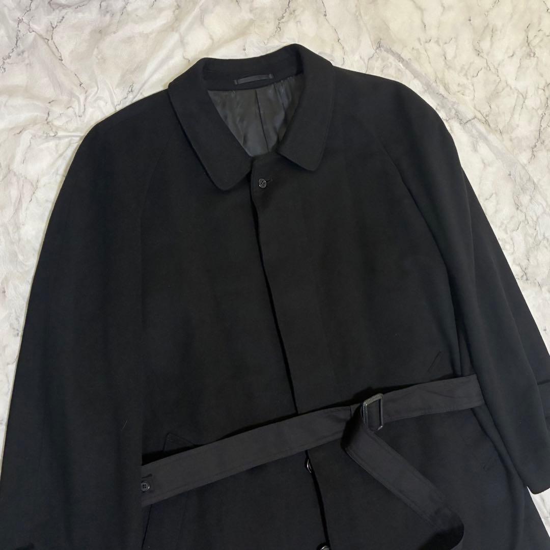美品 カシミヤ 100% ベルト付 黒 ブラック ロング コート L〜XL相当