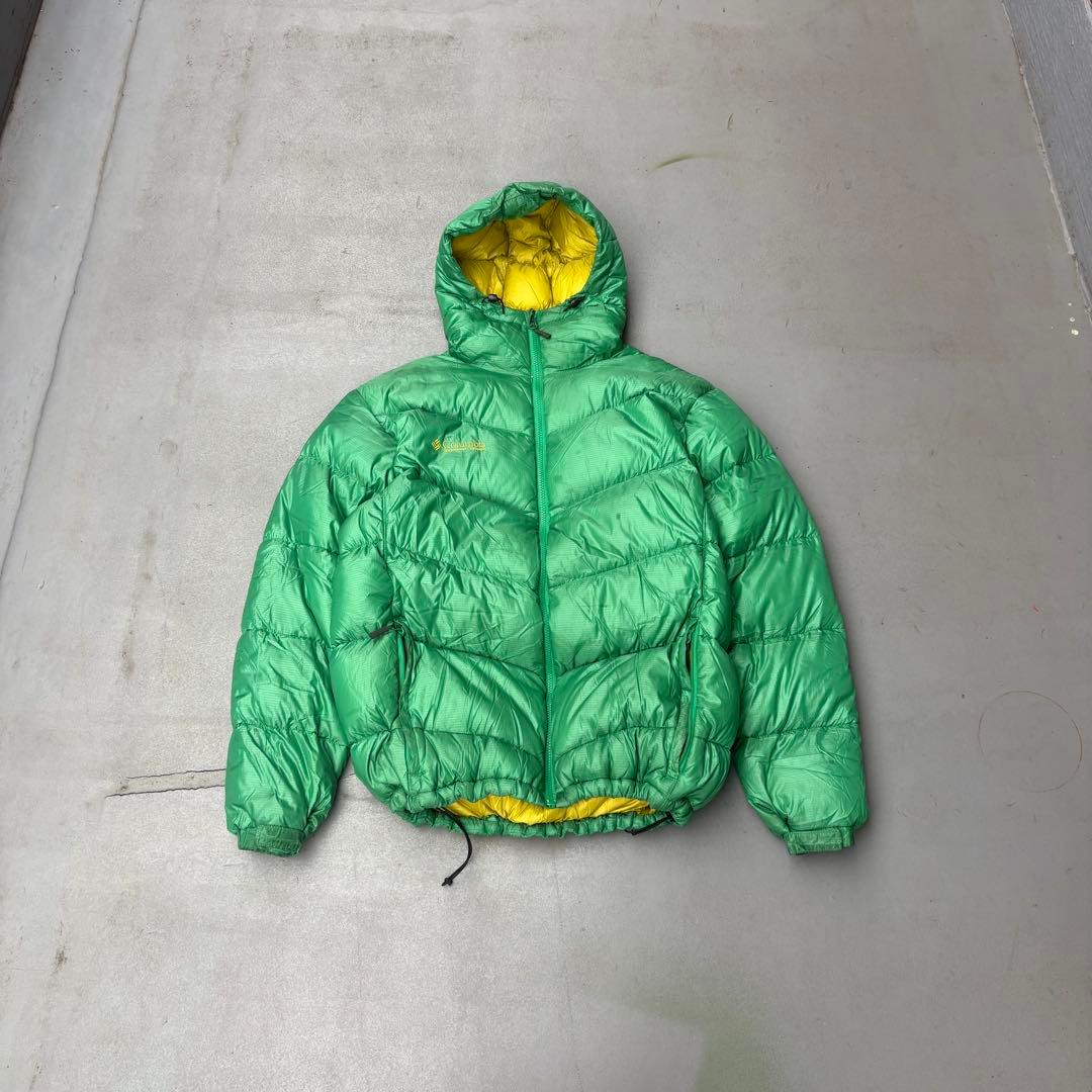 00s Columbia 2tone グリーン　ダウンジャケット　tech ロゴ