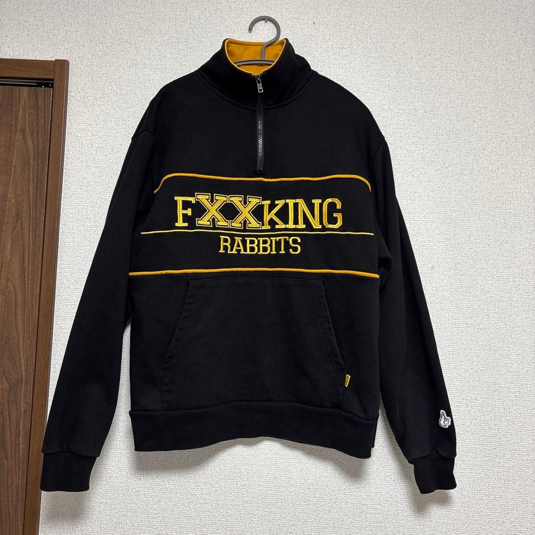 完売モデル】FR2 ハーフジップ スウェット 刺繍ロゴ 黒 黄 Mサイズ