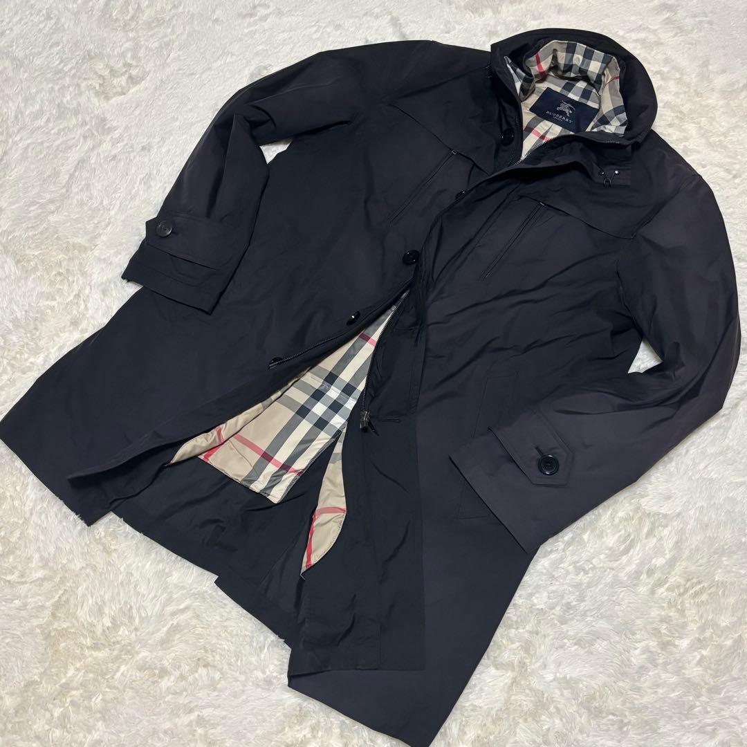 バーバリーロンドン　ステンカラーコート　黒　XL ダウンライナー　ノバチェック