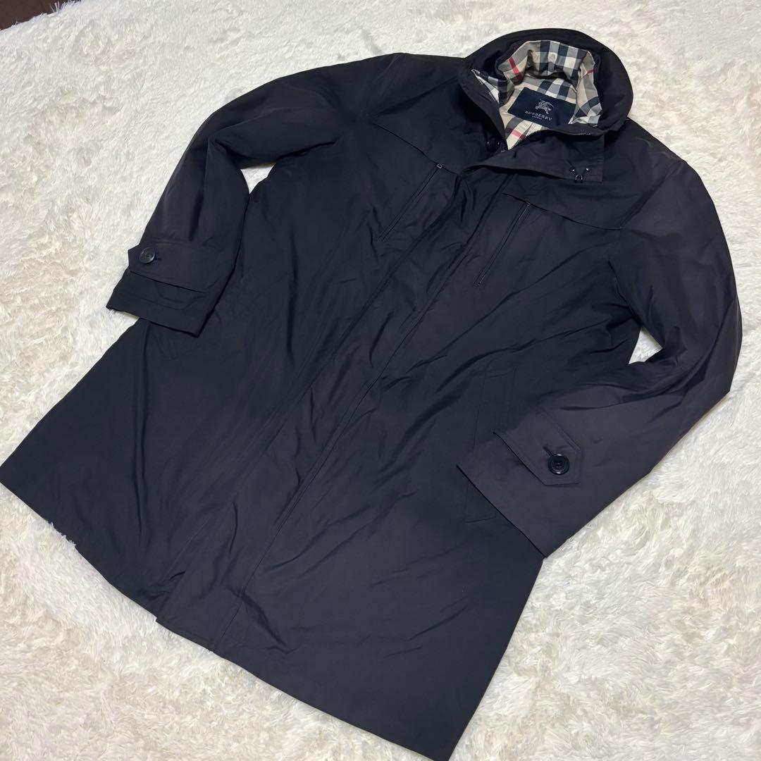 バーバリーロンドン　ステンカラーコート　黒　XL ダウンライナー　ノバチェック