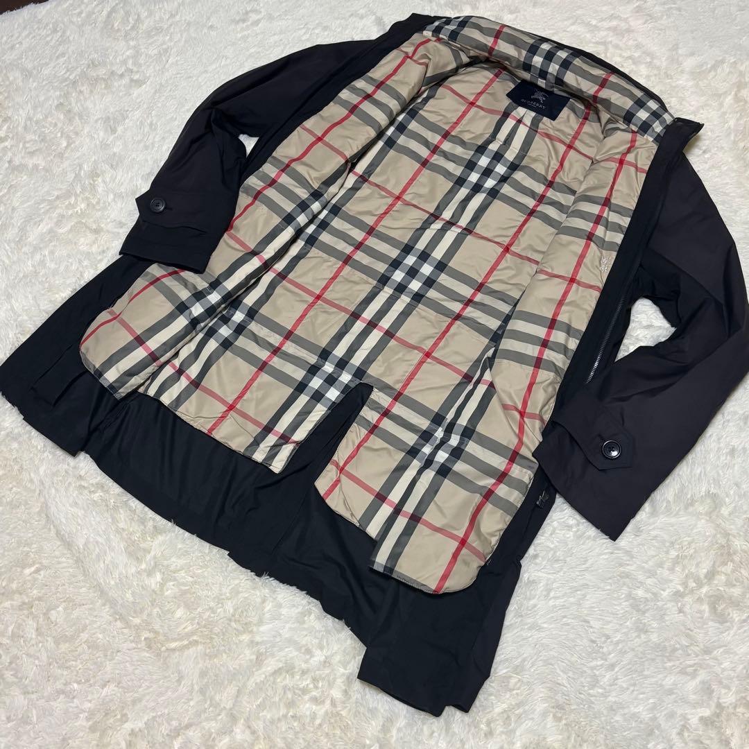 バーバリーロンドン　ステンカラーコート　黒　XL ダウンライナー　ノバチェック