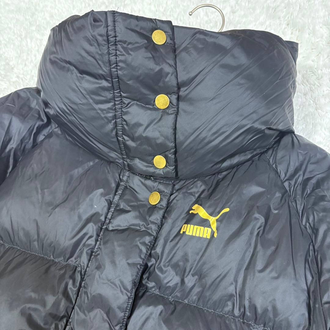 プーマ　ダウン90% ロングベンチコート　2重襟 黒　ゴールド