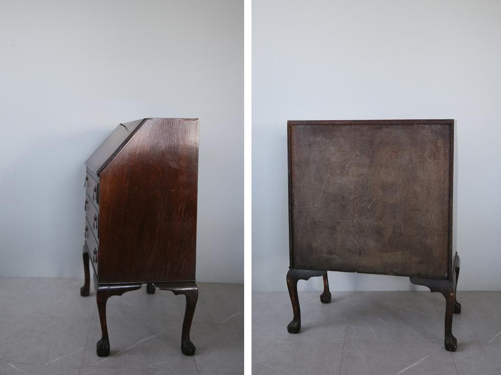 英国アンティーク猫脚ライティングビューロー/木製デスク/勉強机チェスト91-72