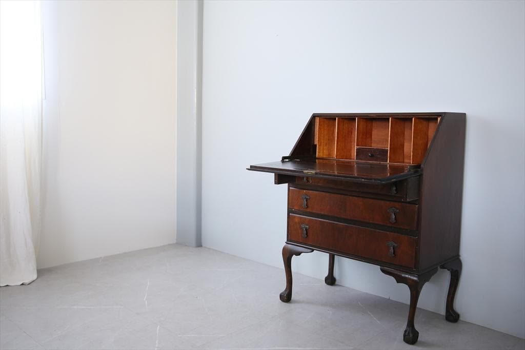 英国アンティーク猫脚ライティングビューロー/木製デスク/勉強机チェスト91-72