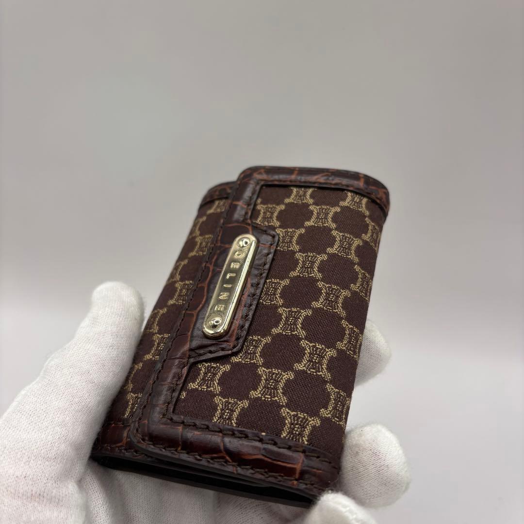 希少品　CELINE キーケース　6連　マカダム　ブラウン　クロコ　レザー　キー