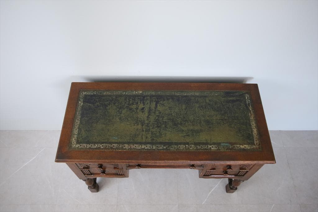 英国アンティーク木製デスク/勉強机/テーブル/飾り棚/オフィス事務(91-200