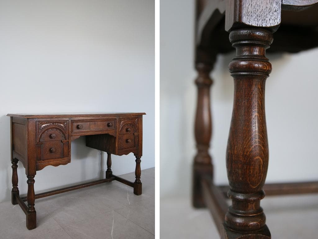 英国アンティーク木製デスク/勉強机/テーブル/飾り棚/オフィス事務(91-200