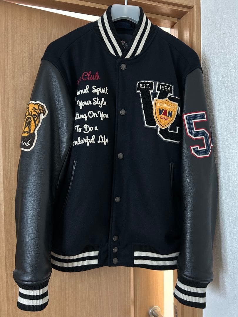 VAN CLUB スタジャン ネイビーブラック LL 袖本革 美品