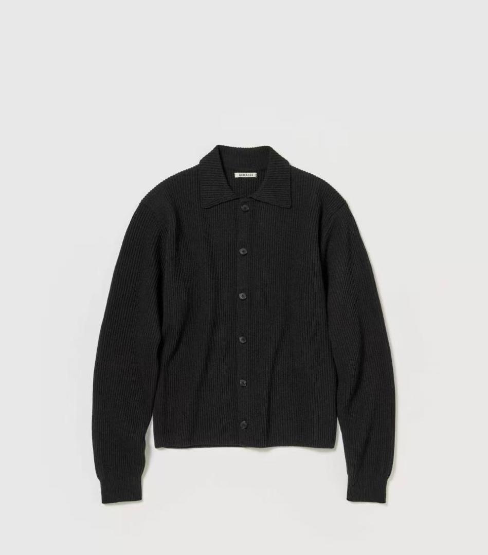 AURALEE リブ編み ボタンアップ 黒ニット 4
