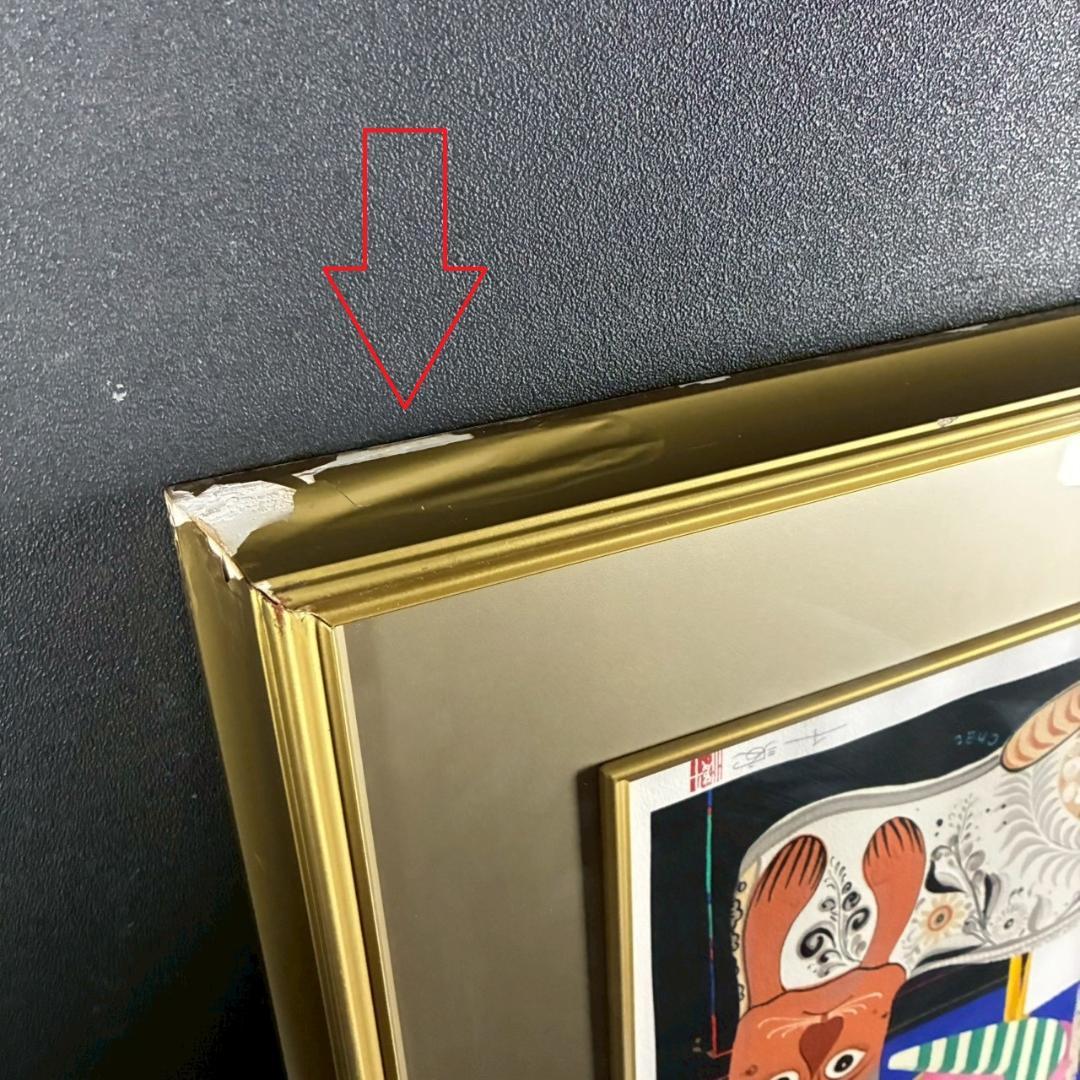 中島千波「ポインセチア」リトグラフ 直筆サイン・落款有 額縁入り 日本画家 猫