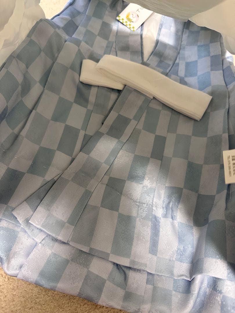 着物スタイル ベビー服 セット　くすみ　七五三 男の子　水色　被布　753