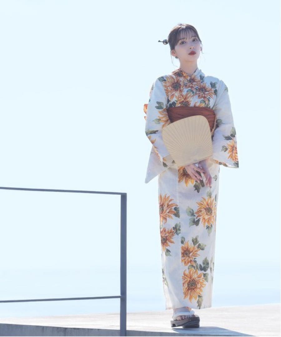 1人で着られる浴衣3点セット 和歌山染工日本染め（浴衣・しわ兵児帯・下駄）【K】