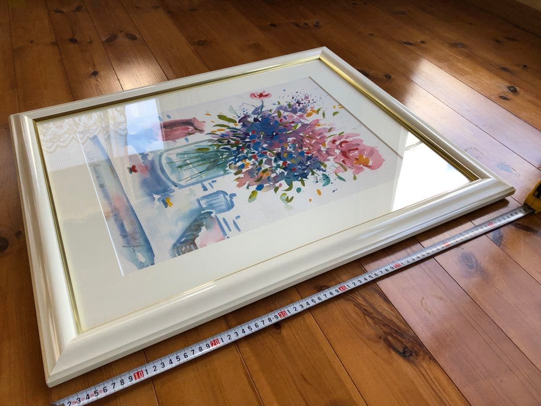 リビングストーン、花束、癒し系作品275/44高級額付き、さし箱付き