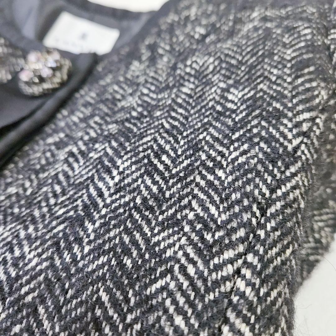 ランバンオンブルー ツイードノーカラーコート ビジュー アルパカ モヘヤ