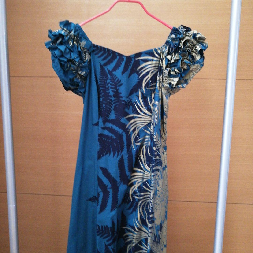 フラダンスドレス 青色 フラワーパターンLサイズ163センチ