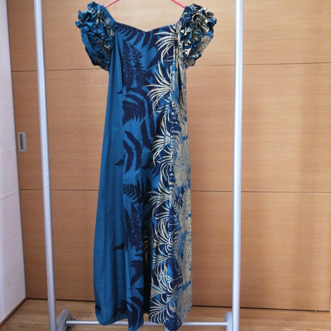 フラダンスドレス 青色 フラワーパターンLサイズ163センチ