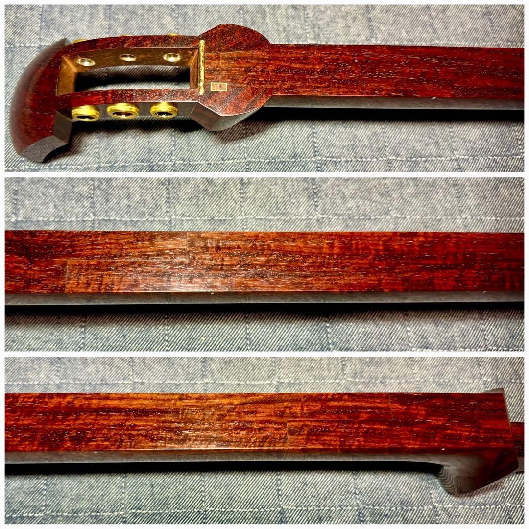 【虎縮杢・極】特上 津軽三味線 子持綾杉 仮継付 本黒檀糸巻 美品 太棹 三味線