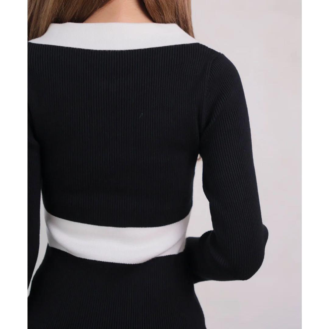 新品タグ付 リップサービス フロントZIPバイカラーニットワンピース ブラック