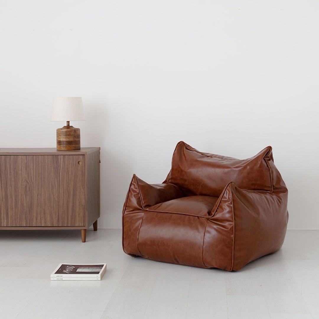 韓国ソファ 一人掛け 合皮レザー ビーズクッション