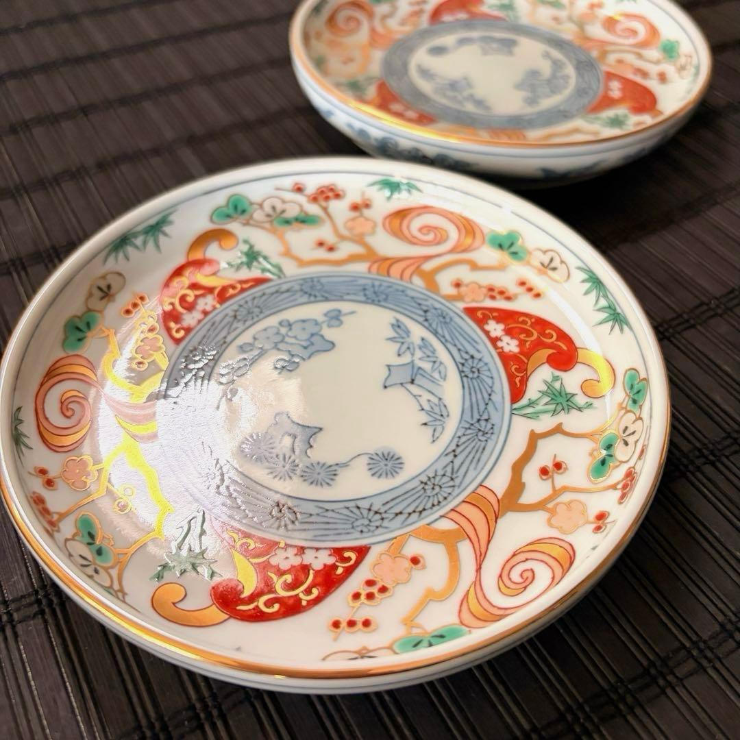 未使用保管品】有田焼 貴玉宝製 古伊万里手 松竹梅 小皿 銘々皿 取り皿