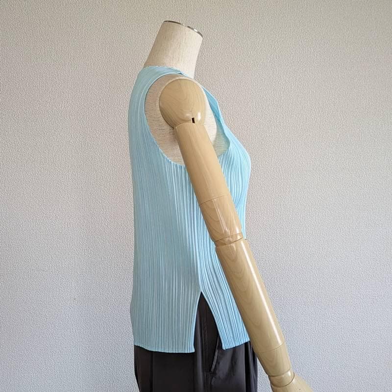 イッセイミヤケ◆PLEATS PLEASE◆空色◆タンクトップ ♯4(7222)