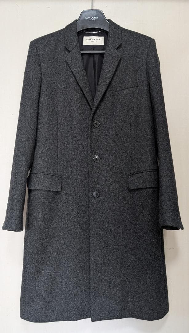 52万 13AW サンローランパリ ウール フランネル チェスターコート 50