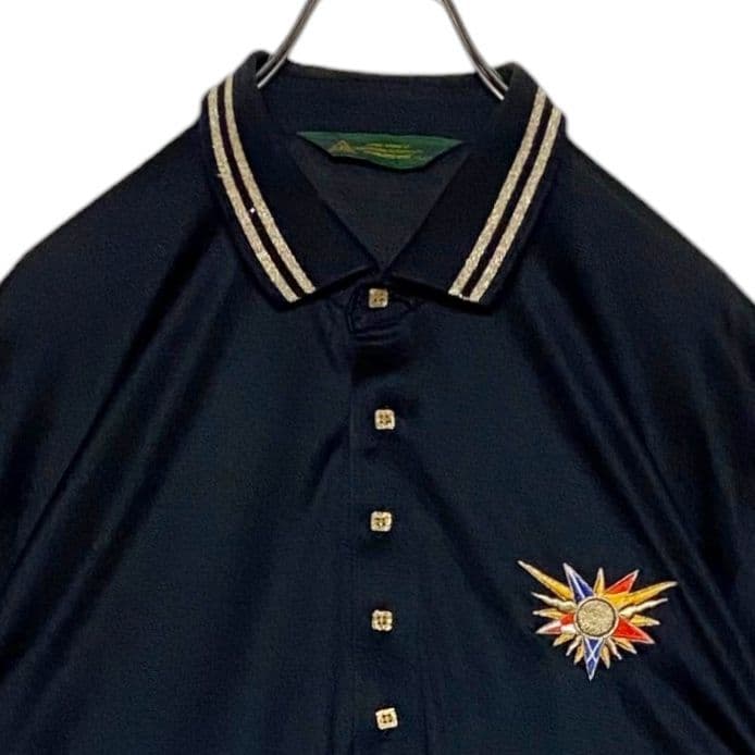 90s 日本製 J`s ポロシャツ 黒 XL ジャンボ尾崎 刺繍ロゴ ゴルフBS