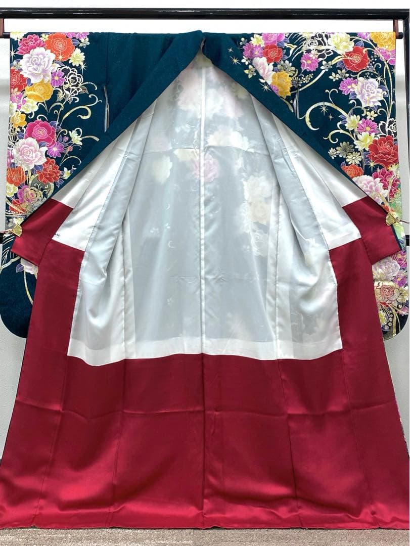 振袖 豪華 銀通し 刺繍 金彩 紋意匠 薔薇 身丈169cm パールトーン加工済