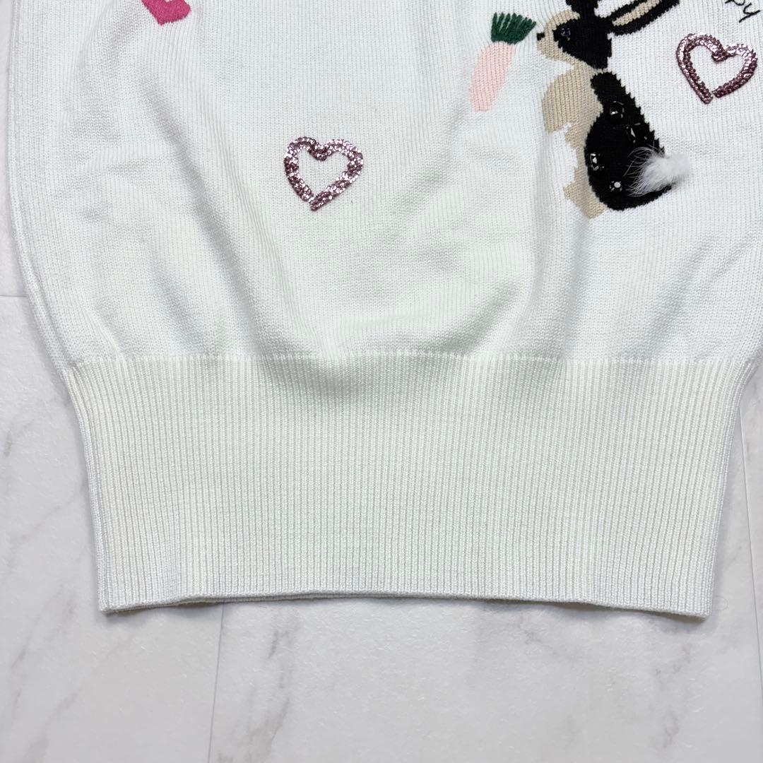 Chesty ニットワンピース ラビット スパンコール Free 白 アニマル柄