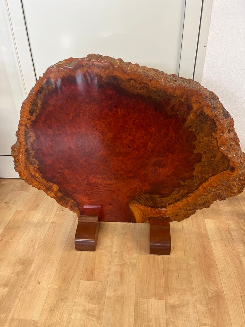 【希少】花梨瘤 衝立 一枚板 天然木　瘤杢 玉杢　光沢あり　スタンド付き
