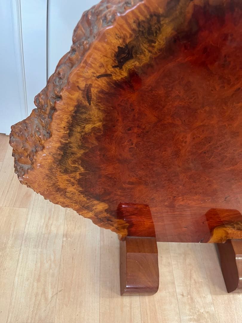 【希少】花梨瘤 衝立 一枚板 天然木　瘤杢 玉杢　光沢あり　スタンド付き