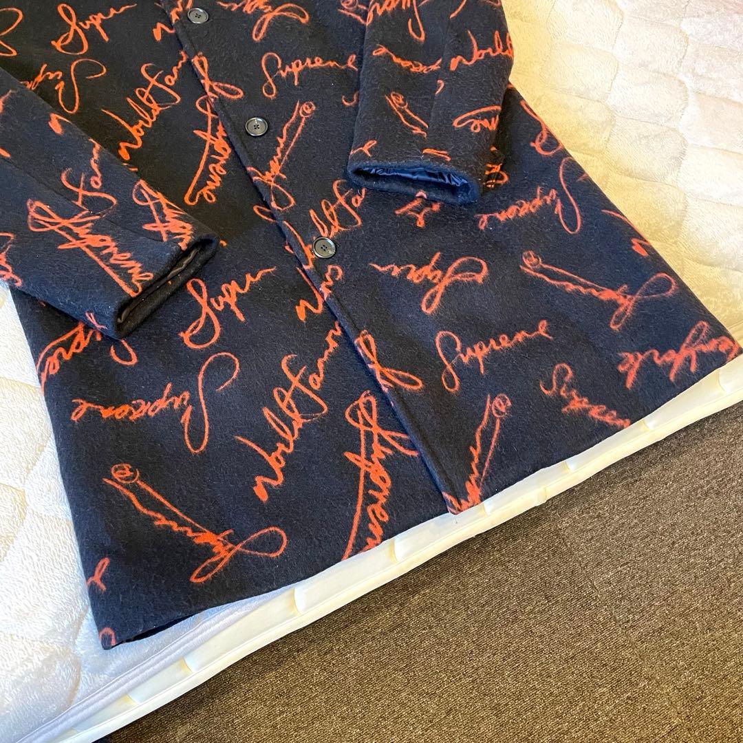 ブ*ル様 Supreme Script Logos Wool Overcoat Supreme Logos Wool