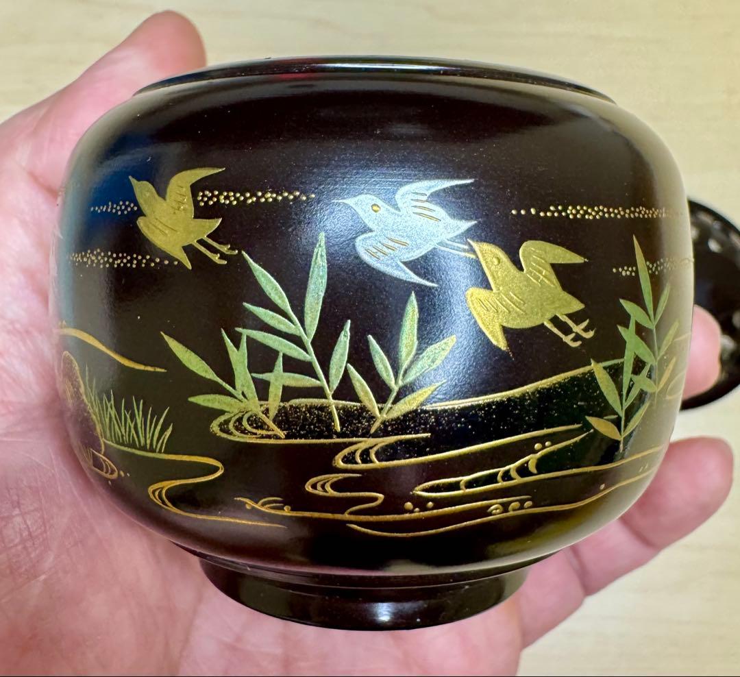 《 新品 》高岡銅器 香炉 玉胴型 波千鳥 蒔絵仕上 正晴堂 宏一作