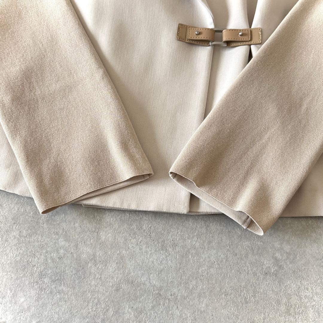 美品 自由区 ショールカラーコート 切り替え ベルト付き ベージュ 38 羽織