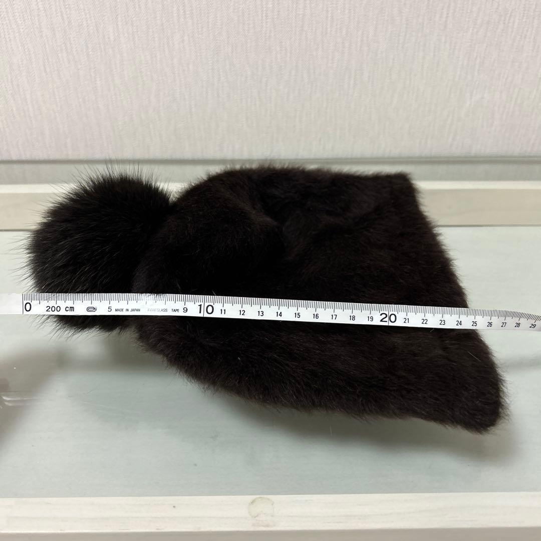 最高級　Maxmara リアルファー　アンゴラ　ニット帽　ポンポン付　ブラウン