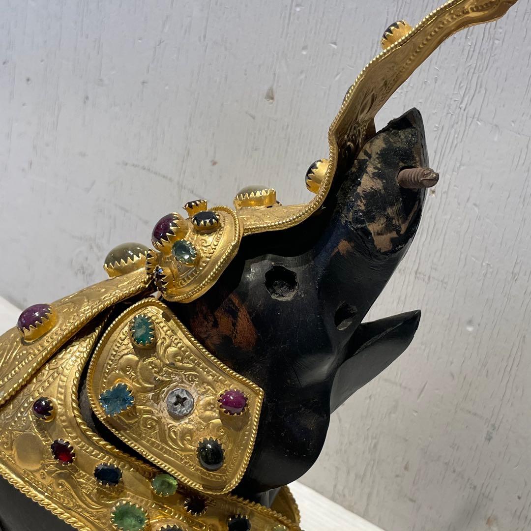 希少　中国美術 木彫 宝石飾 小象　象 置物 飾り物 インテリア　コレクション