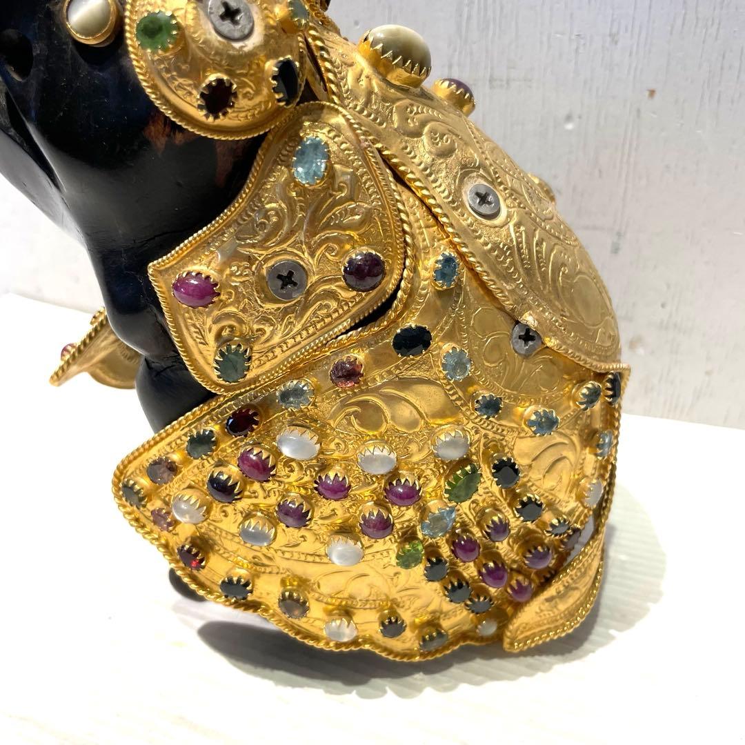 希少　中国美術 木彫 宝石飾 小象　象 置物 飾り物 インテリア　コレクション