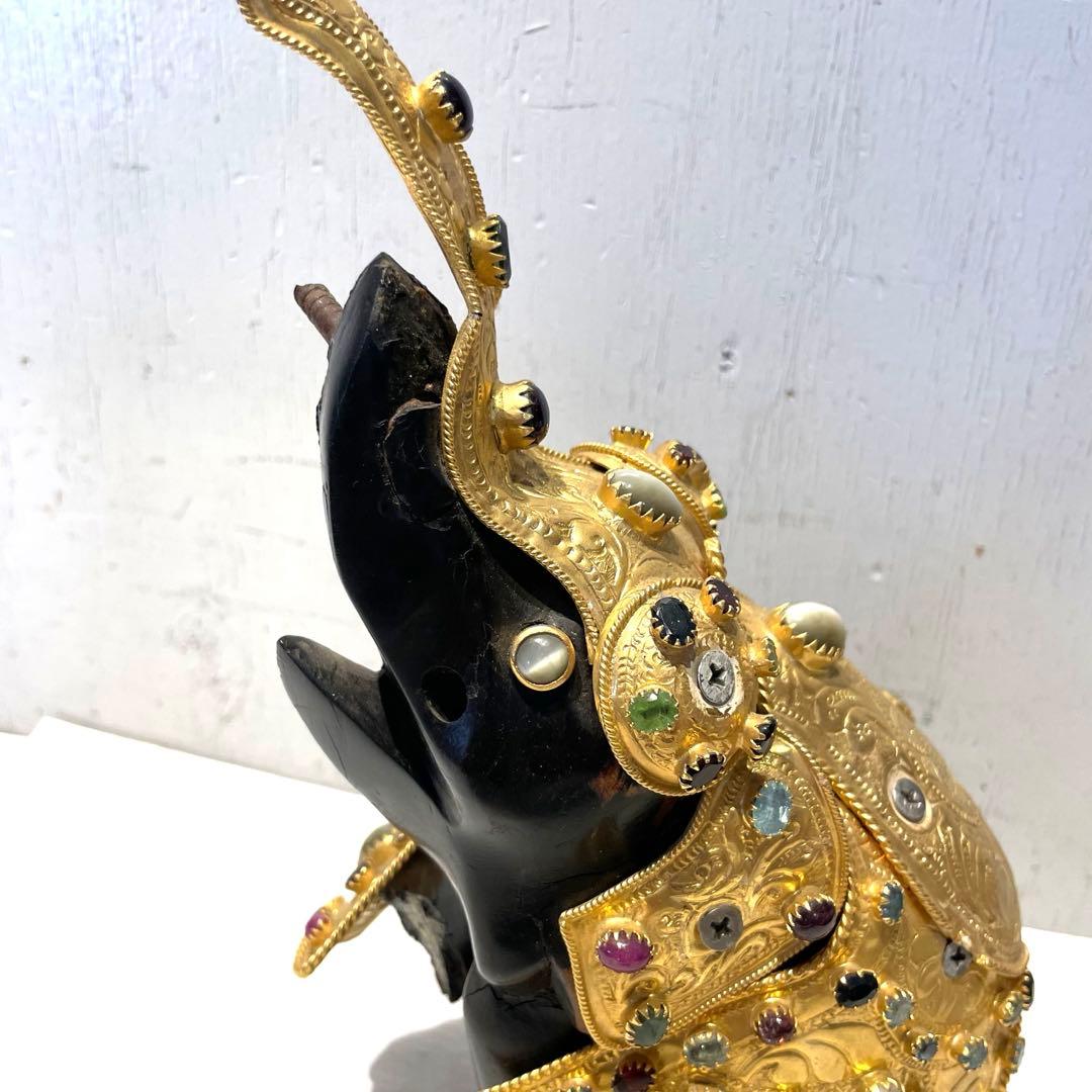 希少　中国美術 木彫 宝石飾 小象　象 置物 飾り物 インテリア　コレクション