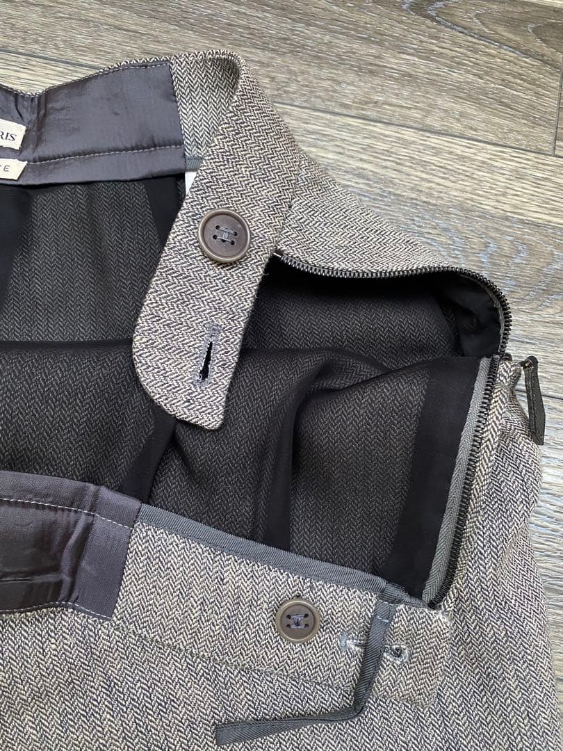 HERMES エルメス　皮モチーフ付　スラックス　パンツ　織り柄 XS