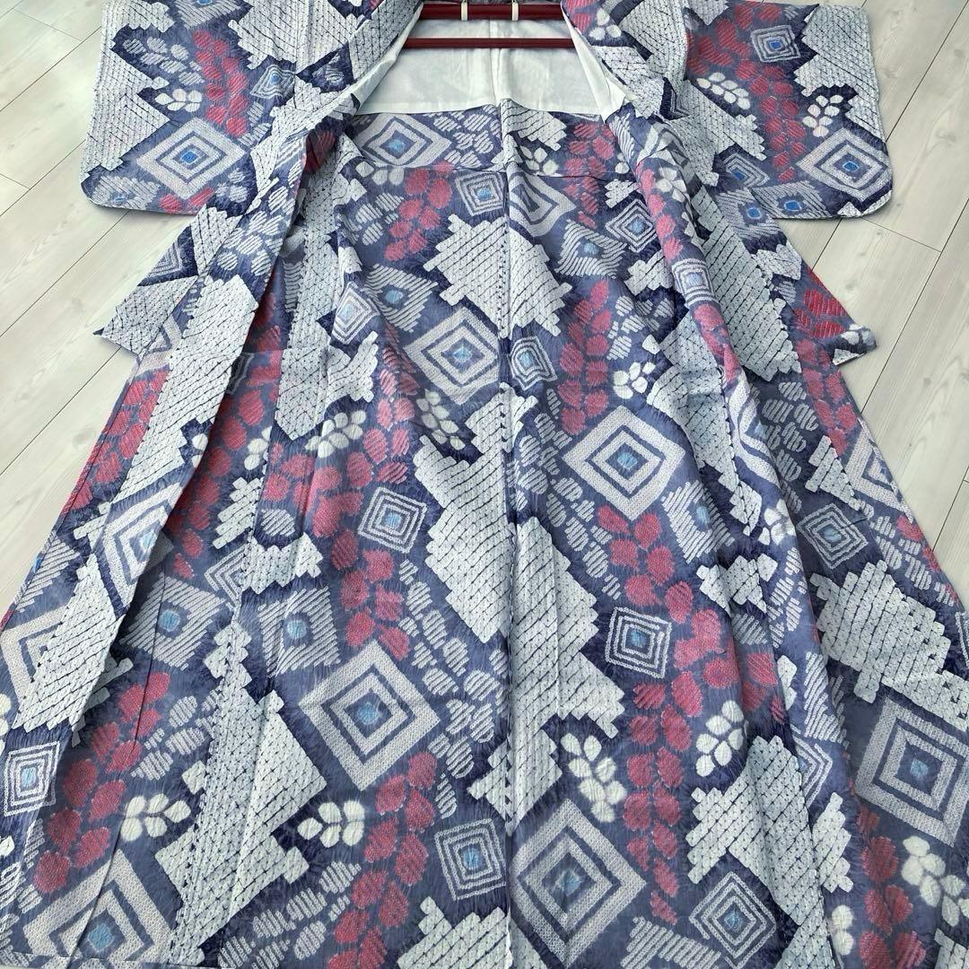 有松絞り・蜘蛛絞り 手縫い 淡いグレー しつけ付 絞り浴衣 No.k100