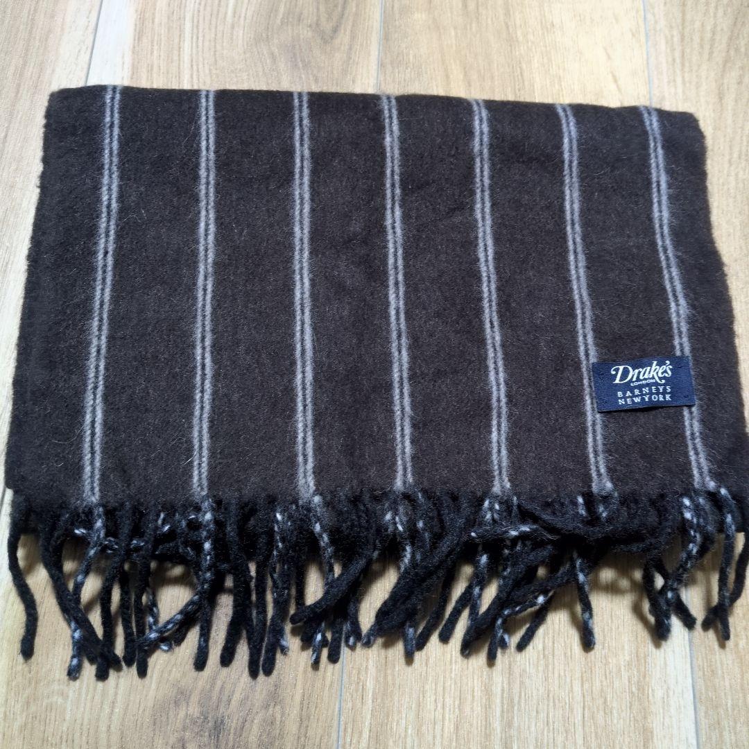 【美品】バーニーズニューヨーク別注　ドレイクス　 マフラー　ブラウンストライプ
